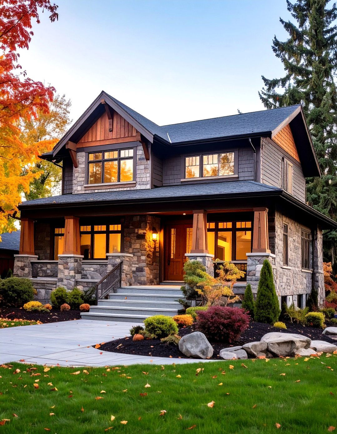Craftsman Mixed Material Facades with Shingle Wood and Stone - 20 Craftsman Style House Exterior Ideas