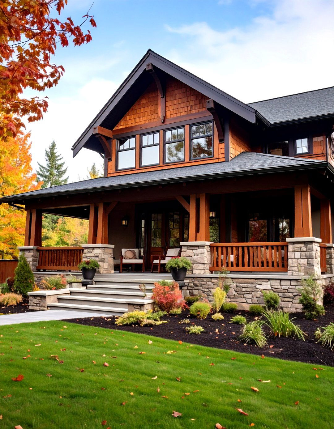 Craftsman Style Open Gable Porch with Decorative Brackets - 20 Open Gable Porch Ideas