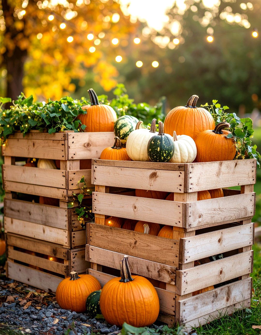 Crate Towers Filled with Pumpkins for Fall Front Door Decor - 20 Front Door Fall Decor Ideas