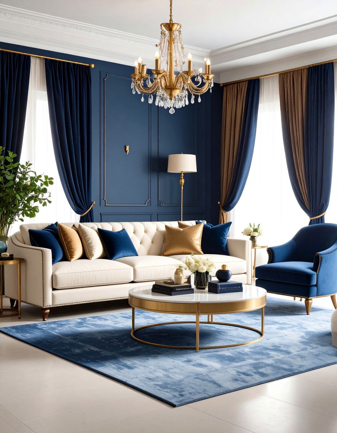 Cream Couch and Navy Accents for Sophisticated Contrast - 20 Cream Couch Living Room Ideas