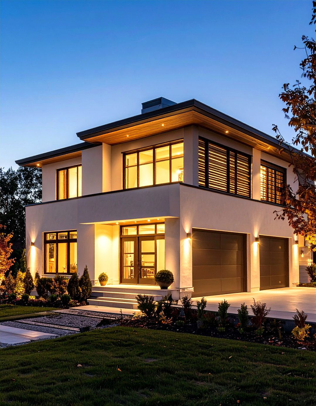 Cream Minimalist Faade with Brown Louver Screens House Exterior - 20 Cream and Brown House Exterior Ideas