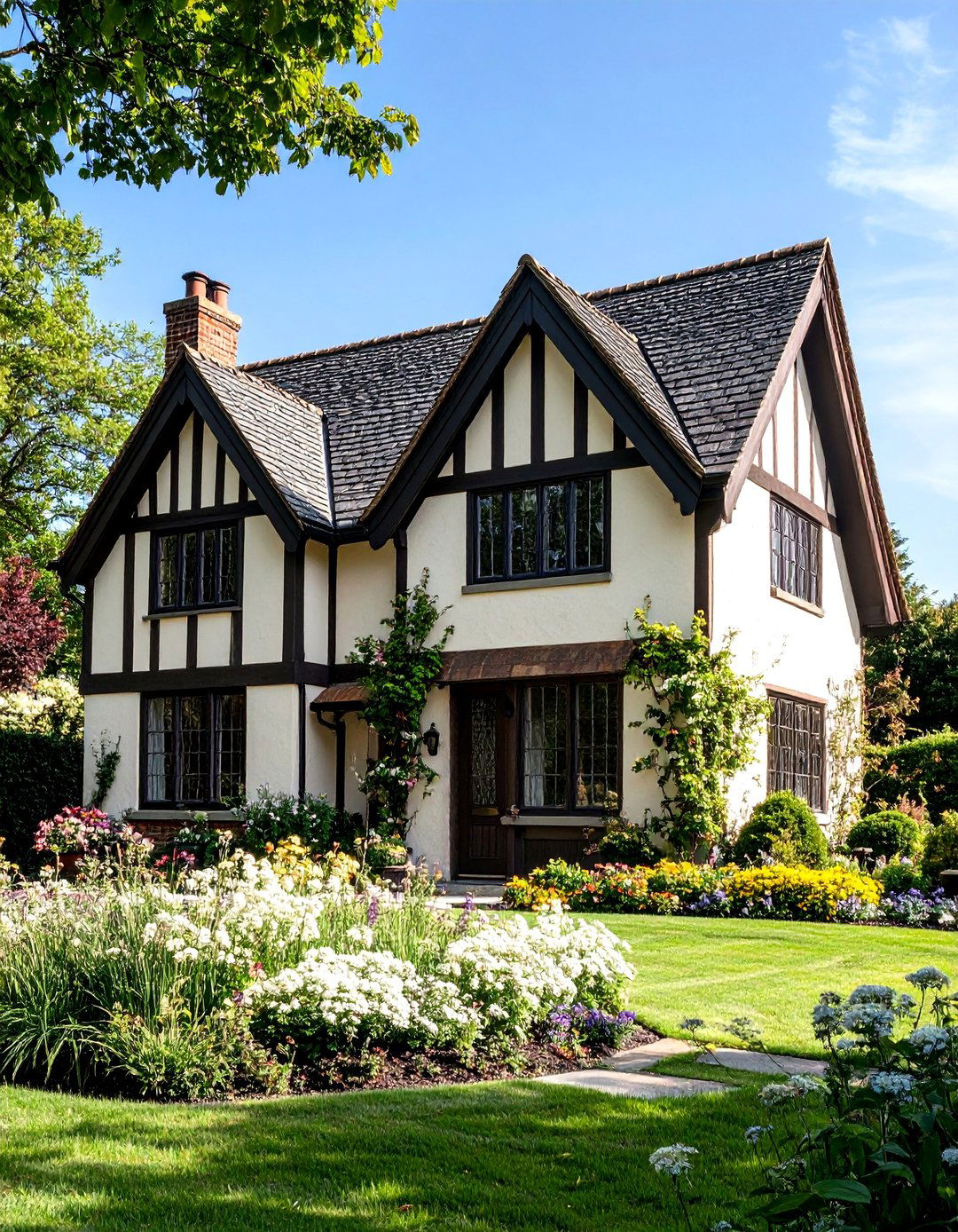 Cream Stucco and Brown Half Timber Tudor Style House Exterior - 20 Cream and Brown House Exterior Ideas
