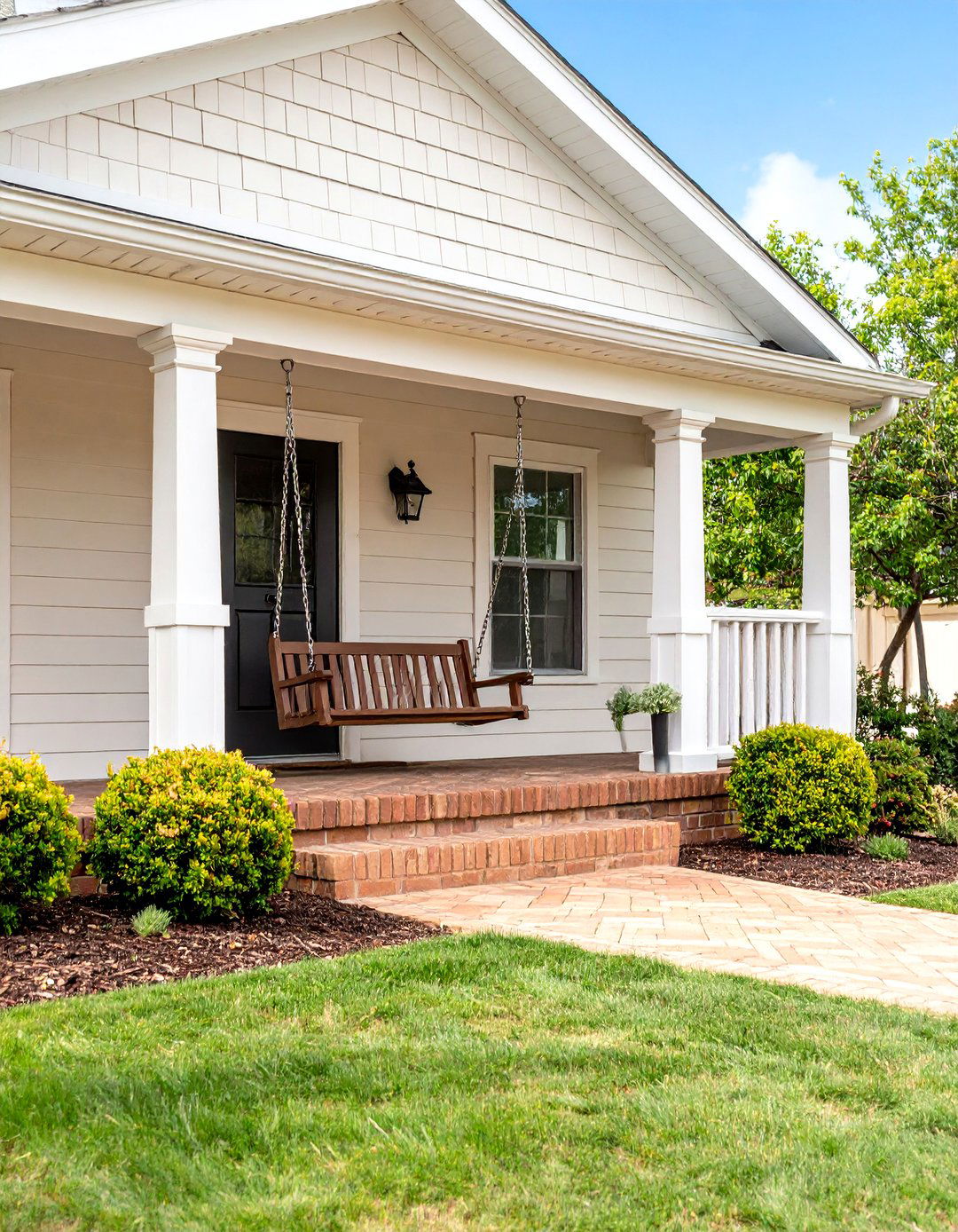 Cream Walls Brown Brick Porch House Exterior - 20 Cream and Brown House Exterior Ideas