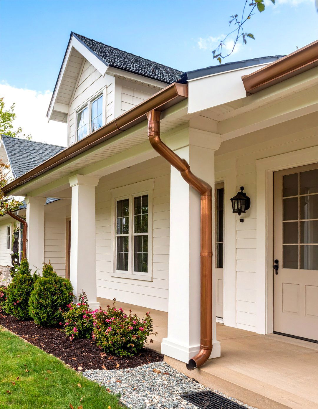 Cream Walls with Brown Copper Gutters House Exterior - 20 Cream and Brown House Exterior Ideas