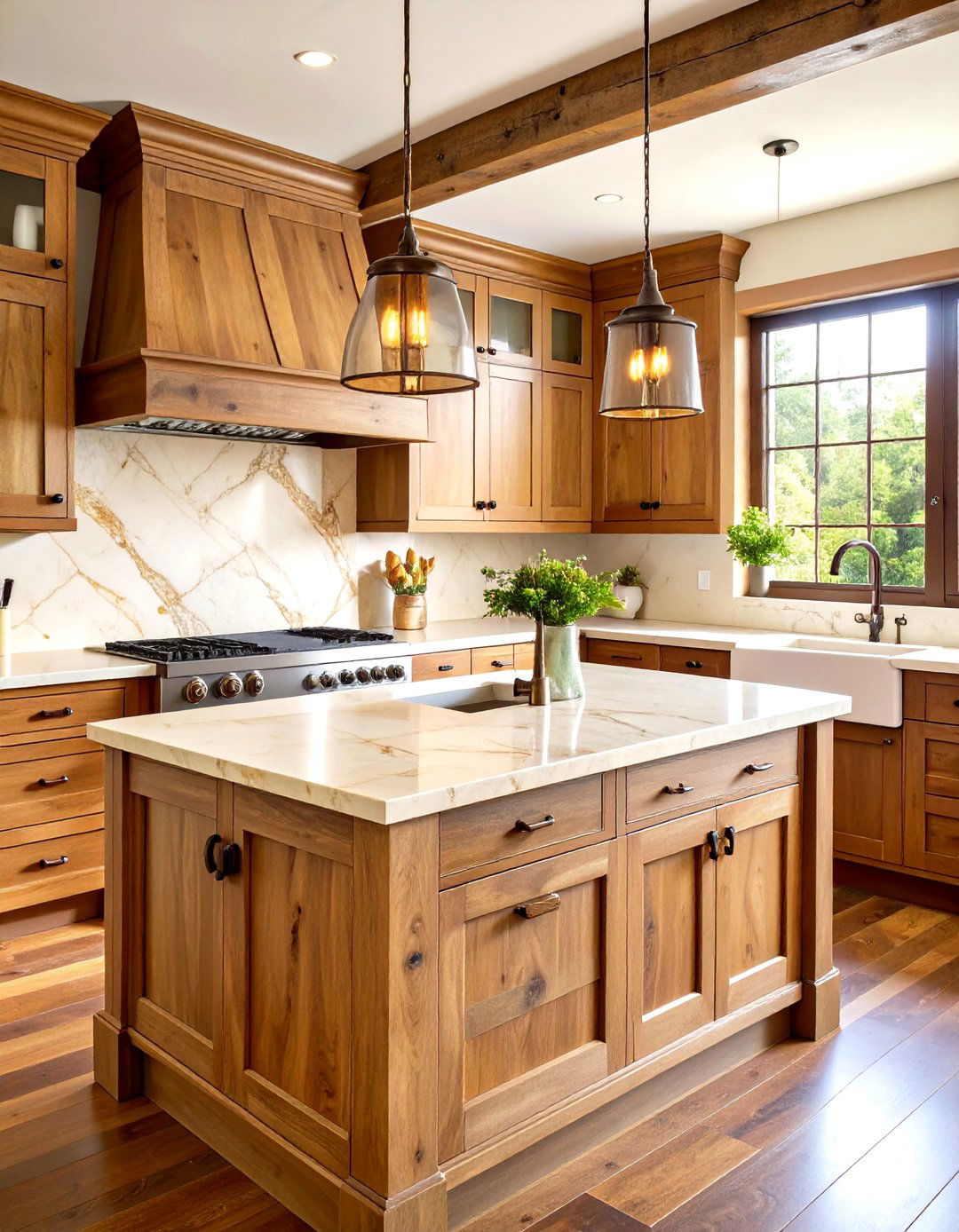 Cream and Brown Veined Quartz Kitchen Countertops with Rustic Charm - 20 Quartz Kitchen Countertops