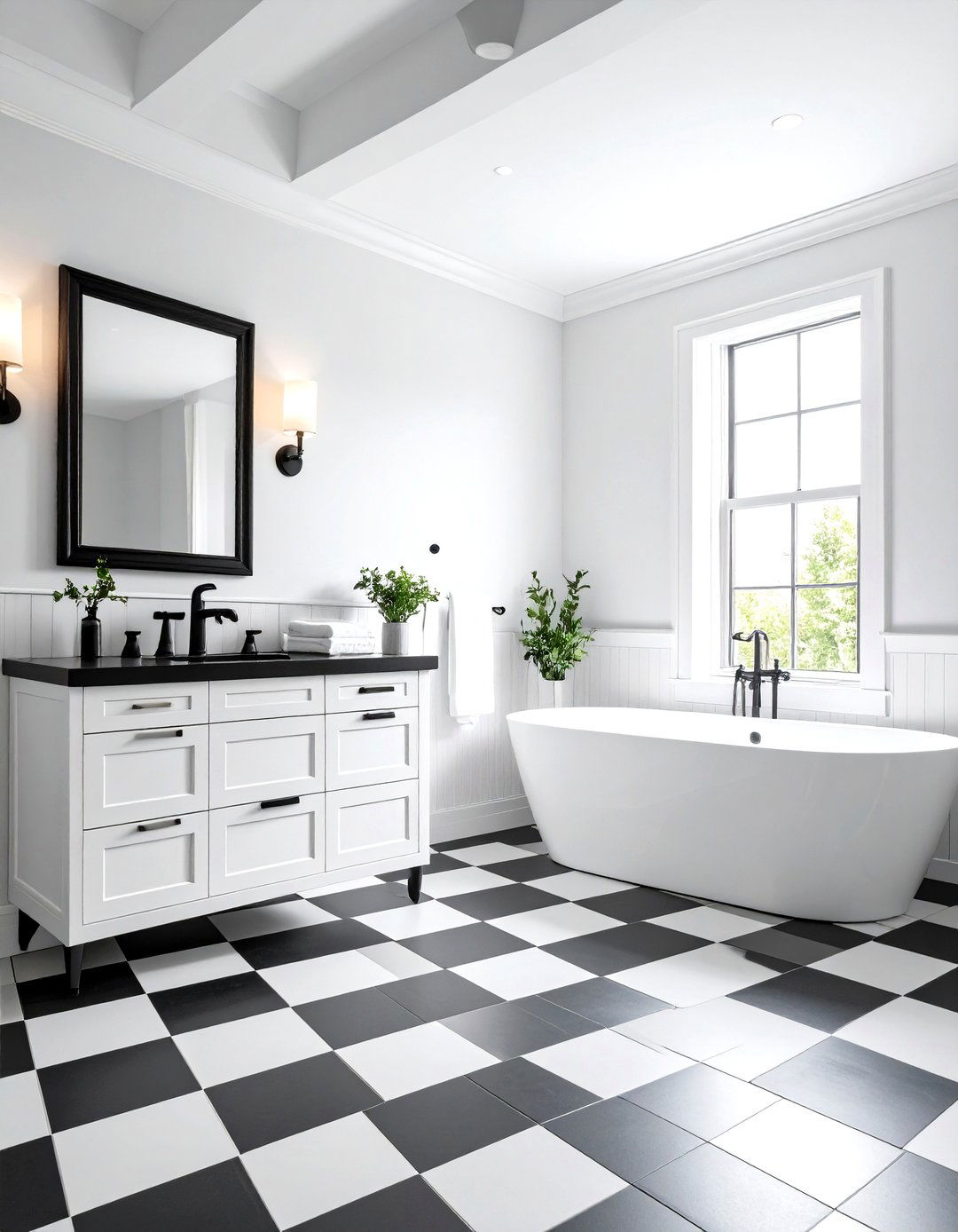 Create Black and White Contrast - 20 Small White Bathroom Ideas
