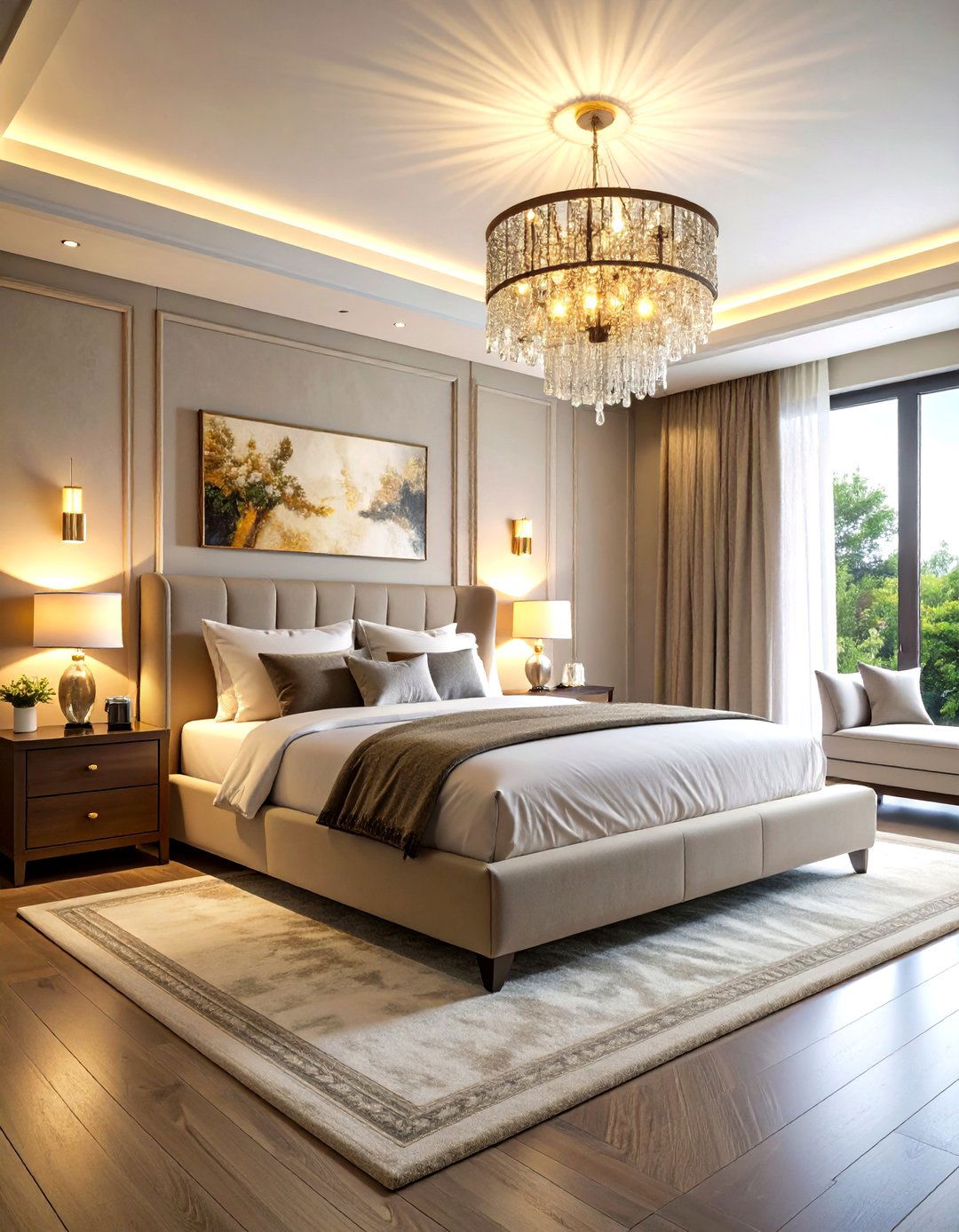 Create Depth via Layered Lighting - 20 Glam Bedroom Ideas