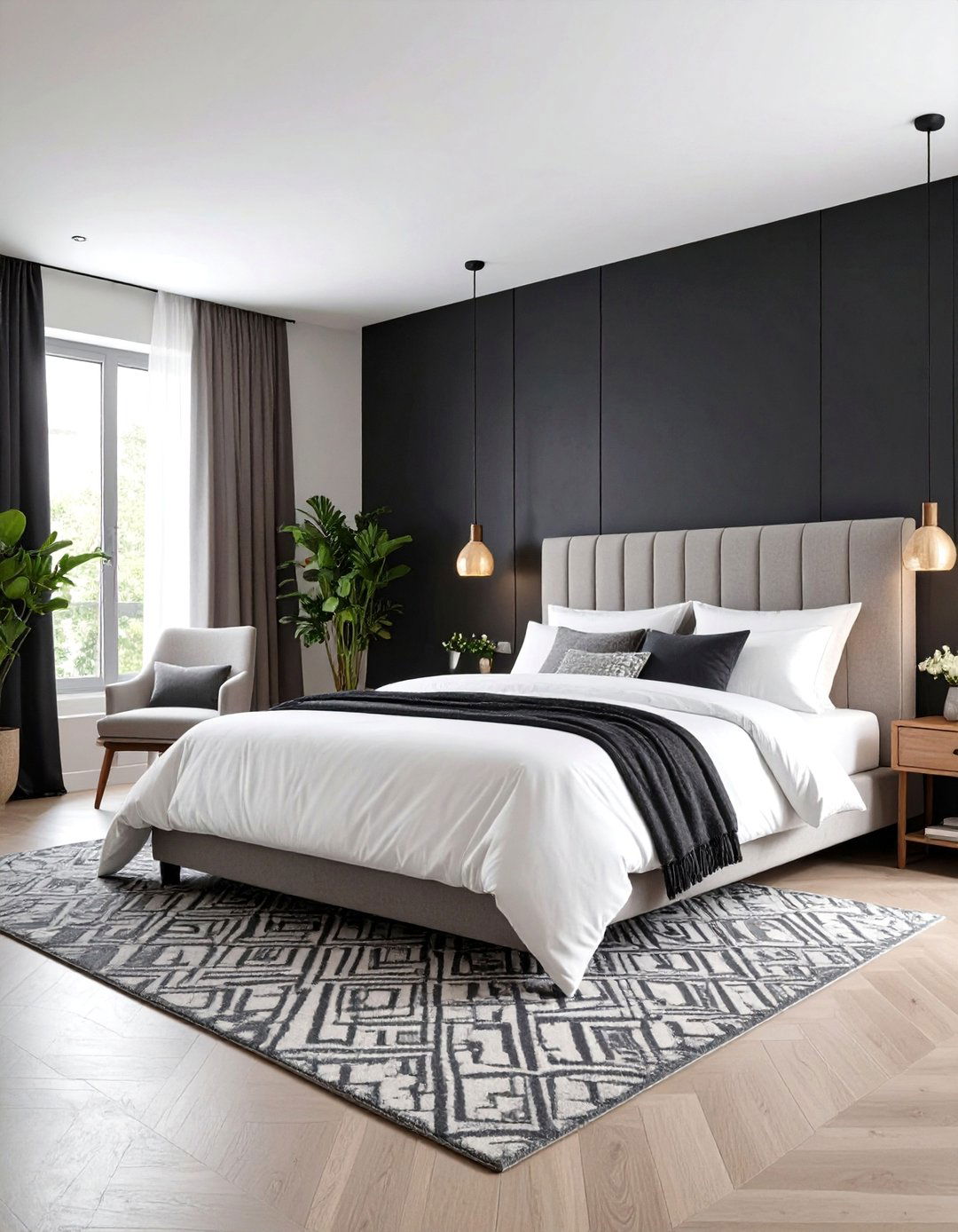 Create Drama with a Single Accent Wall - 20 Black and White Bedroom Ideas