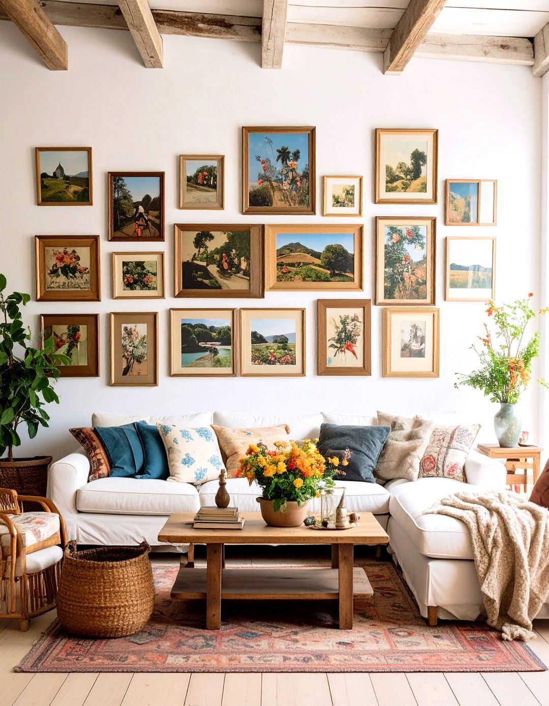 Create Gallery Walls with Family Photos and Country Living Room Art - 20 Country Living Room Ideas