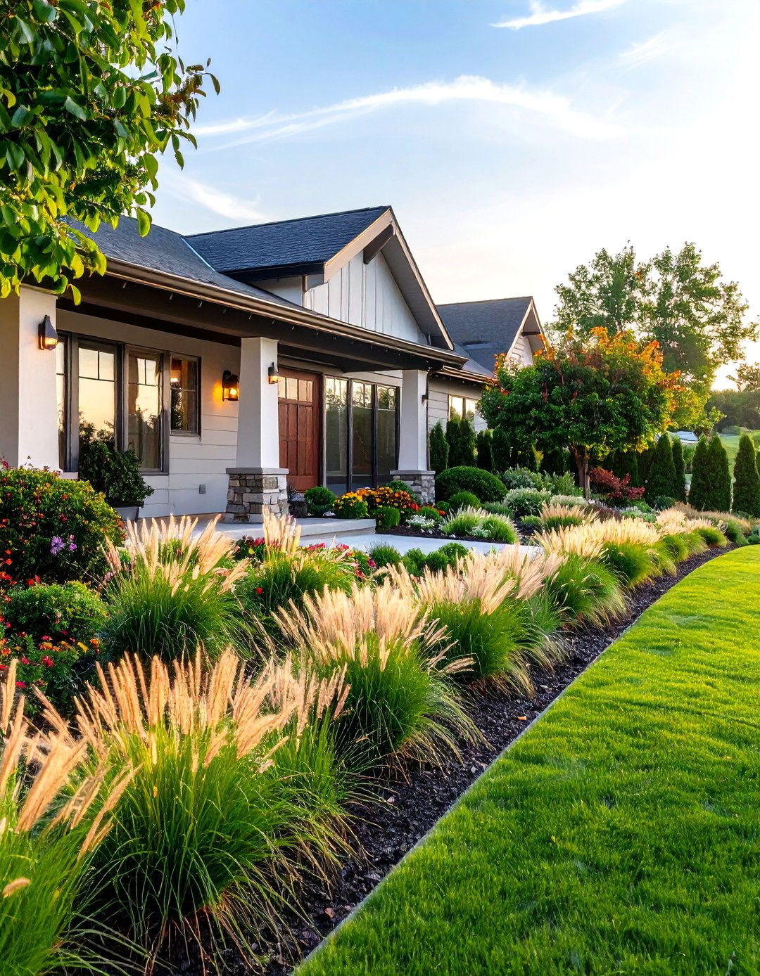Create Layered Landscaping Beds Along the Foundation - 20 Curb Appeal Inspiration for Ranch Homes