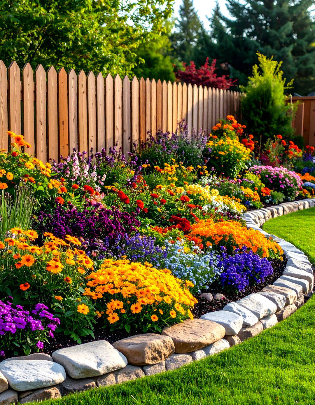Create a Curving Flower Bed Border - 20 Simple Fence Line Landscaping Ideas