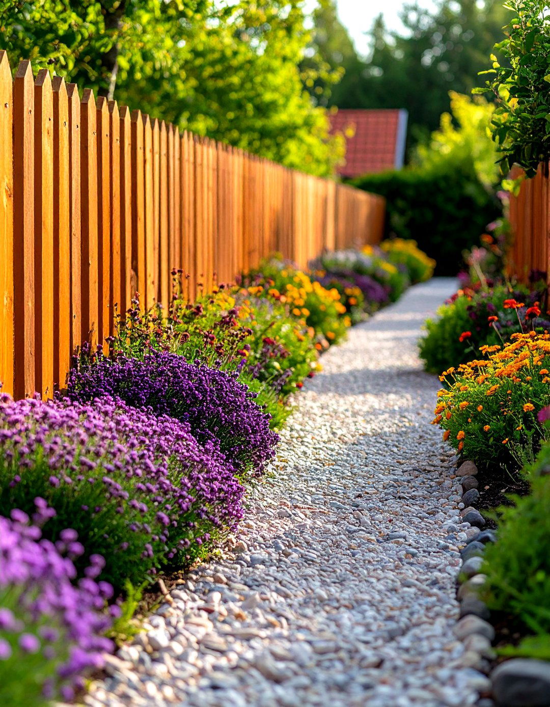 Create a Gravel Pathway with Interplanting - 20 Simple Fence Line Landscaping Ideas