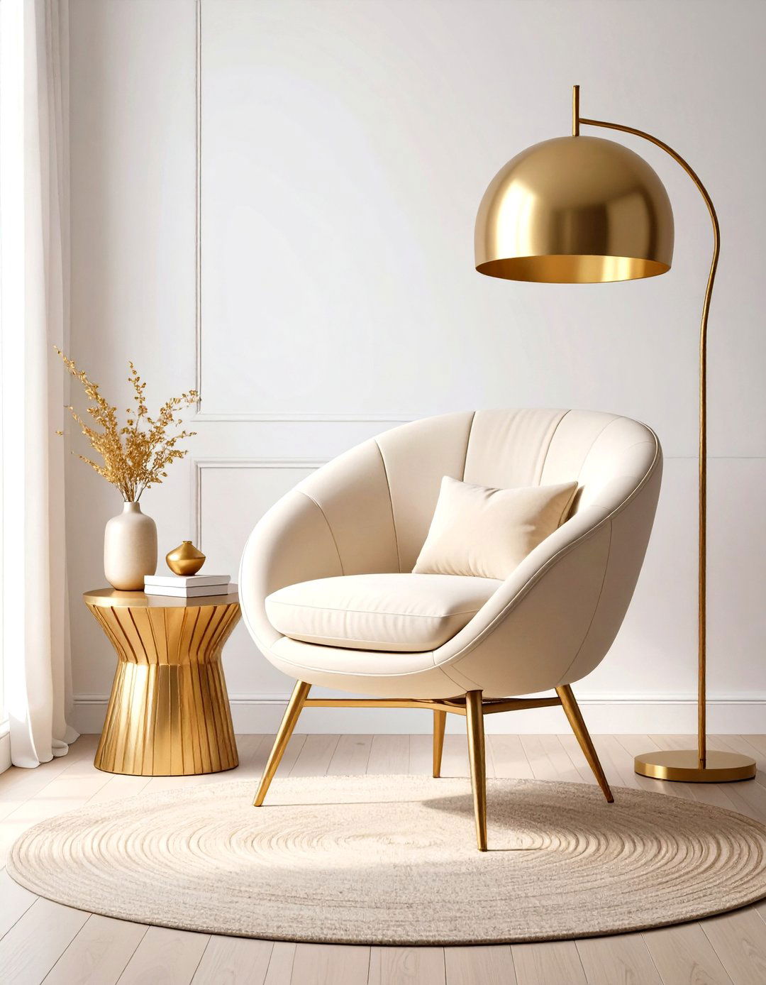 Create a Luxe Reading Nook With a Metallic Accent Chair - 20 Cream and Gold Living Room Ideas