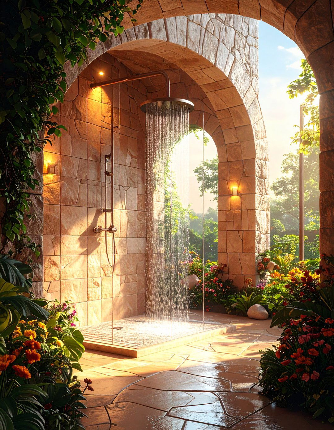 Create a Spa Like Experience with Arches - 20 Rustic Walk-in Shower Ideas
