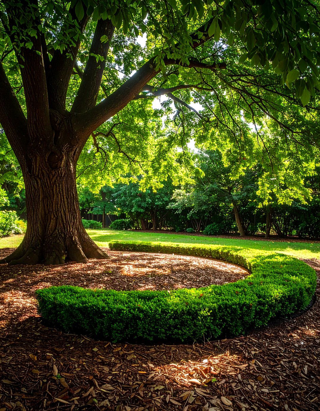 Crescent Boxwood Beds Around Trees - 20 Front Yard Boxwood Designs
