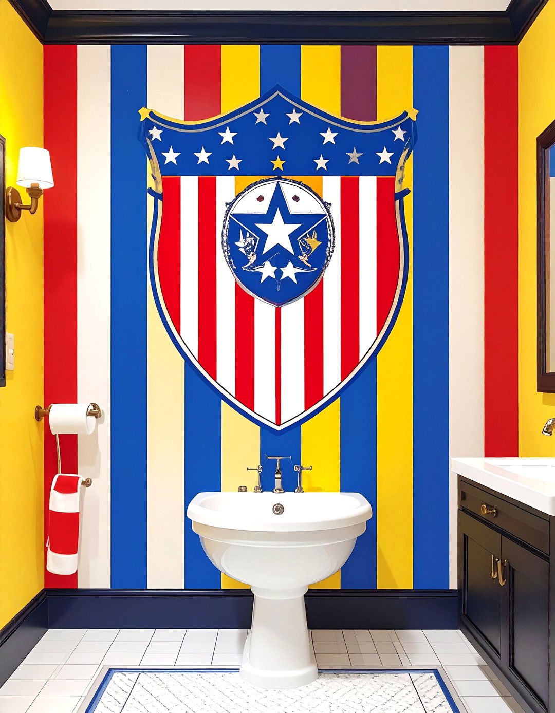 Crest of the Castle Hogwarts Emblem Feature Wall in a Harry Potter Bathroom - 20 Harry Potter Bathroom Ideas