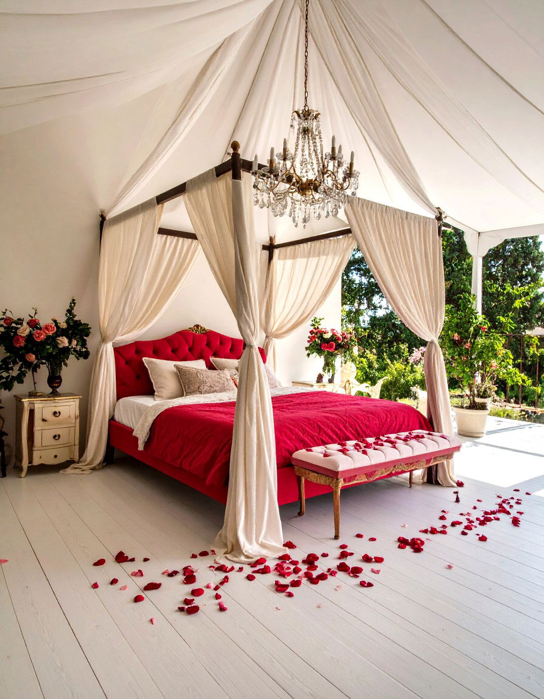 Crimson Red Bedroom with Romantic Canopy Design - 20 Red Bedroom Ideas
