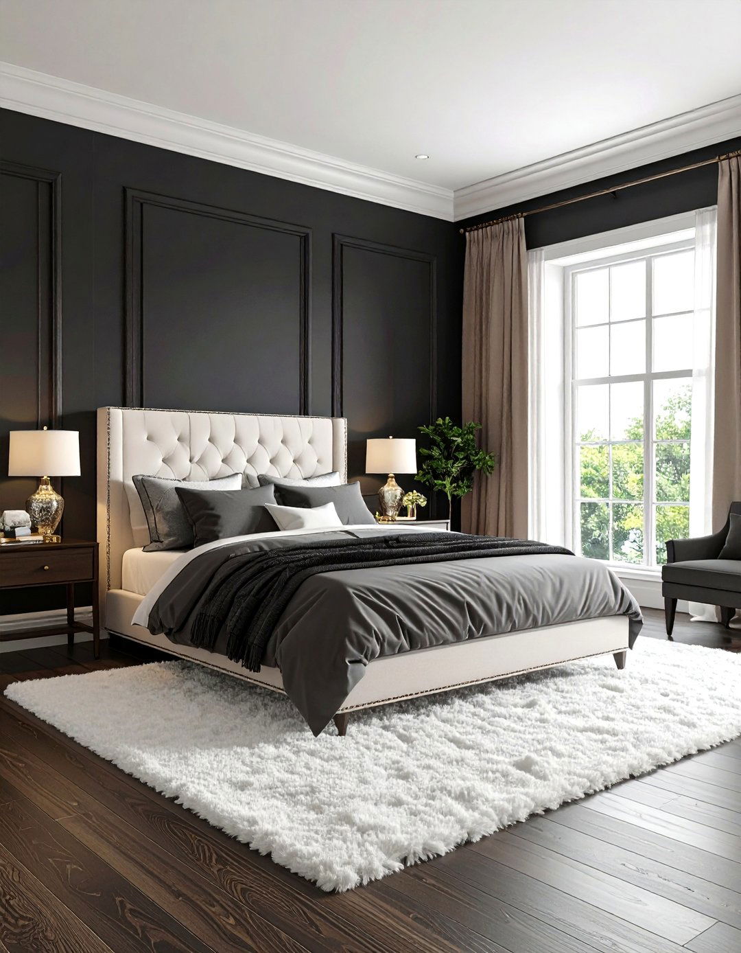 Crisp White Contrast in a Black and Gold Scheme - 20 Black and Gold Bedroom Ideas