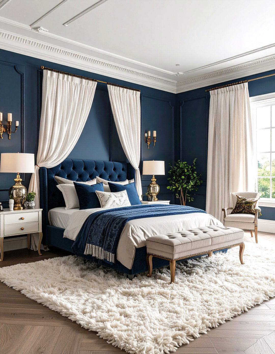 Crisp White Contrast in a Dark Blue Bedroom - 20 Dark Blue Bedroom Ideas