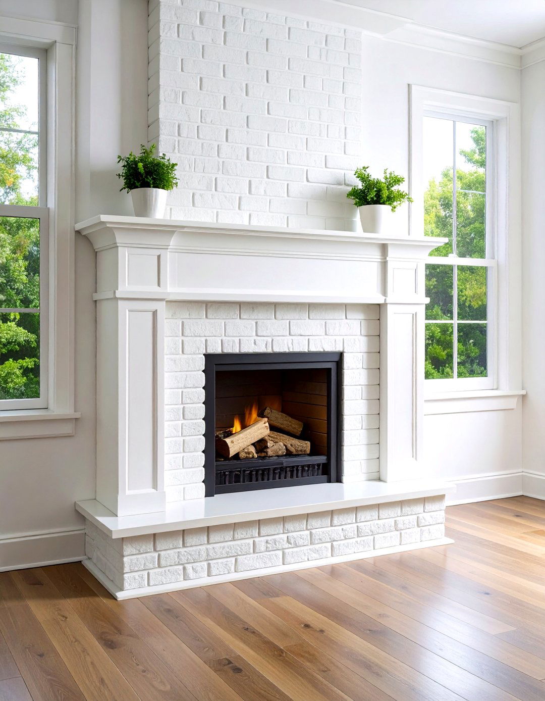 Crisp White Fireplace Brightening Paint - 20 Fireplace Paint Ideas