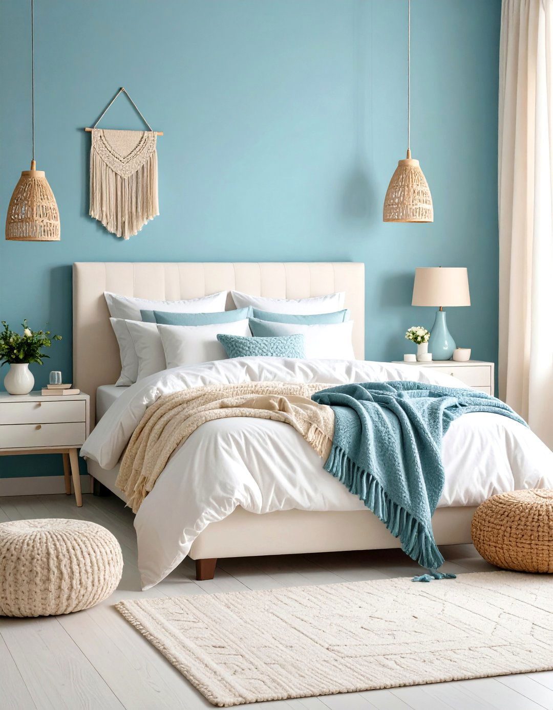 Crisp White Textiles to Highlight Duck Egg Blue - 20 Duck Egg Blue Bedroom Ideas