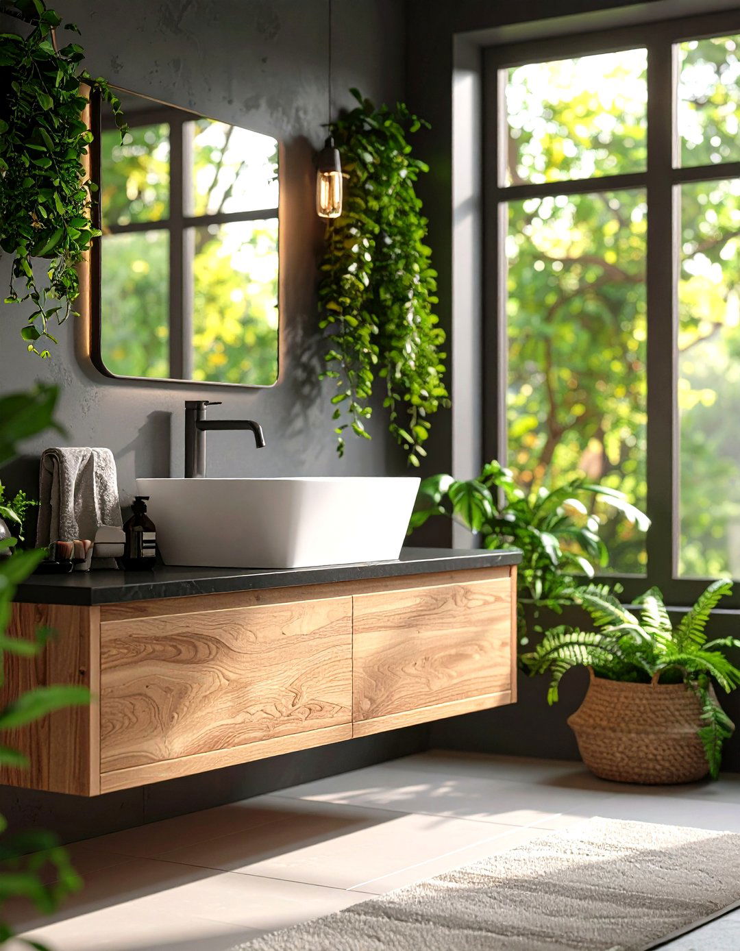 Crisp White Vessel Sinks Offer High Contrast - 20 Dark Bathroom Ideas