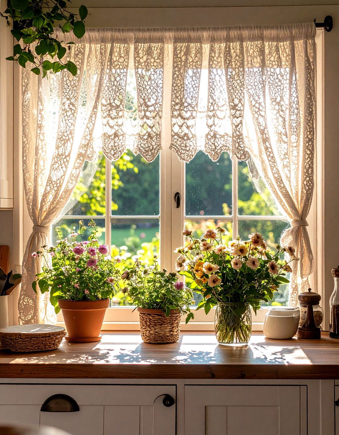 Crochet Lace Cafe Curtains for Vintage Romance - 20 Boho Curtain Ideas