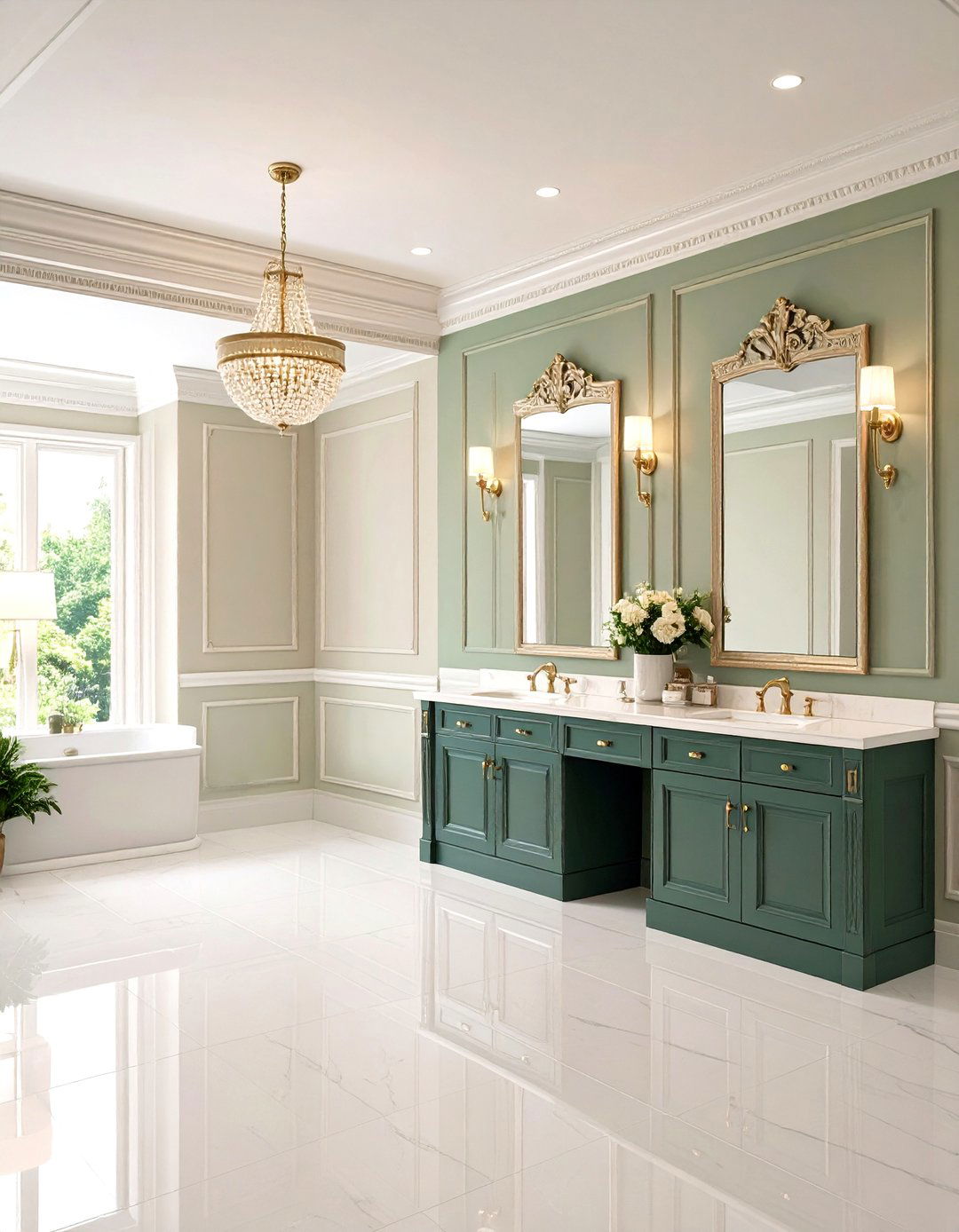 Crown Molding Topped Wainscoting for Grand Finish - 20 Powder Room Wainscoting Ideas