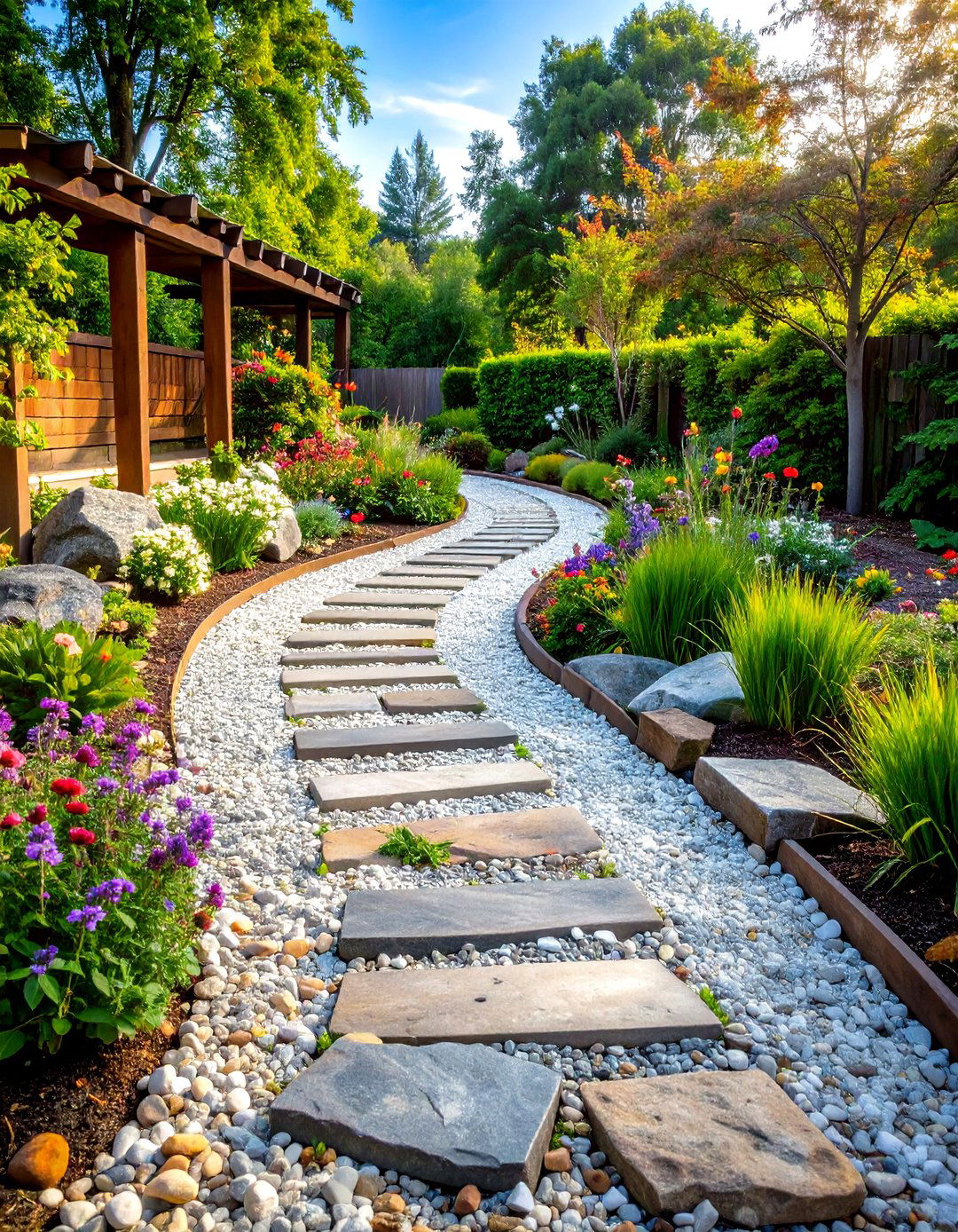 Crushed Gravel Meander for Budget Friendly Drainage - 20 Curved Walkway Ideas