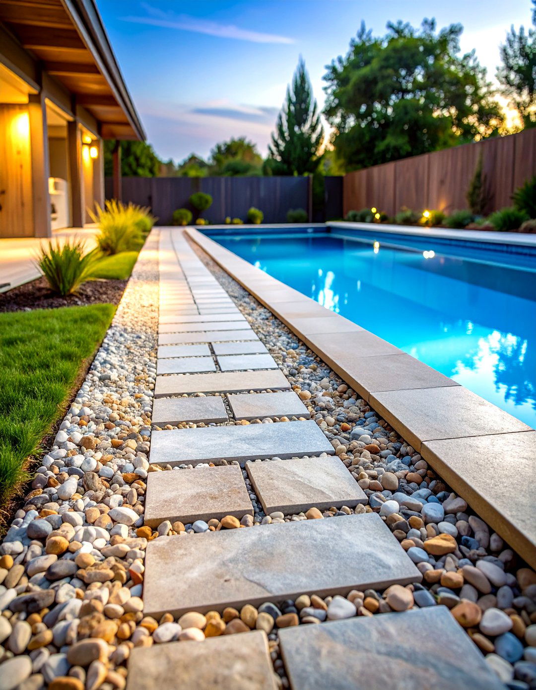 Crushed Stone Pool Walkway with Permeable Drainage - 20 Pool Walkway Ideas