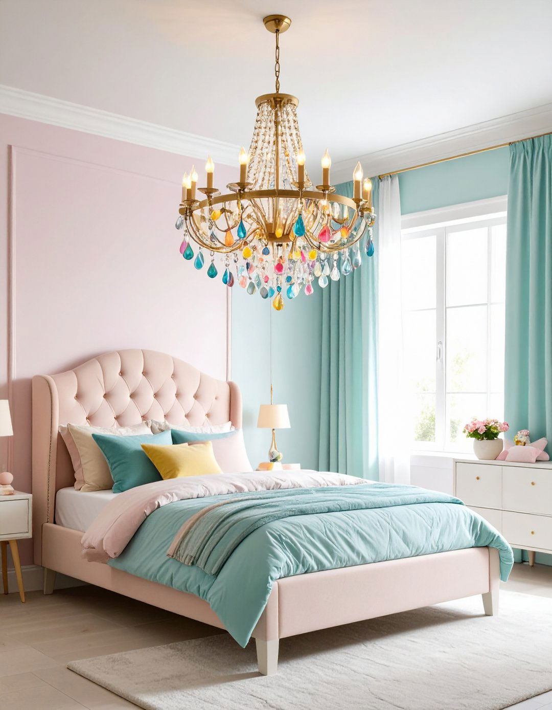 Crystal Bead Chandeliers Drip with Dewdrop Sparkle in a Fairy themed Bedroom - 20 Fairy-themed Bedroom Ideas