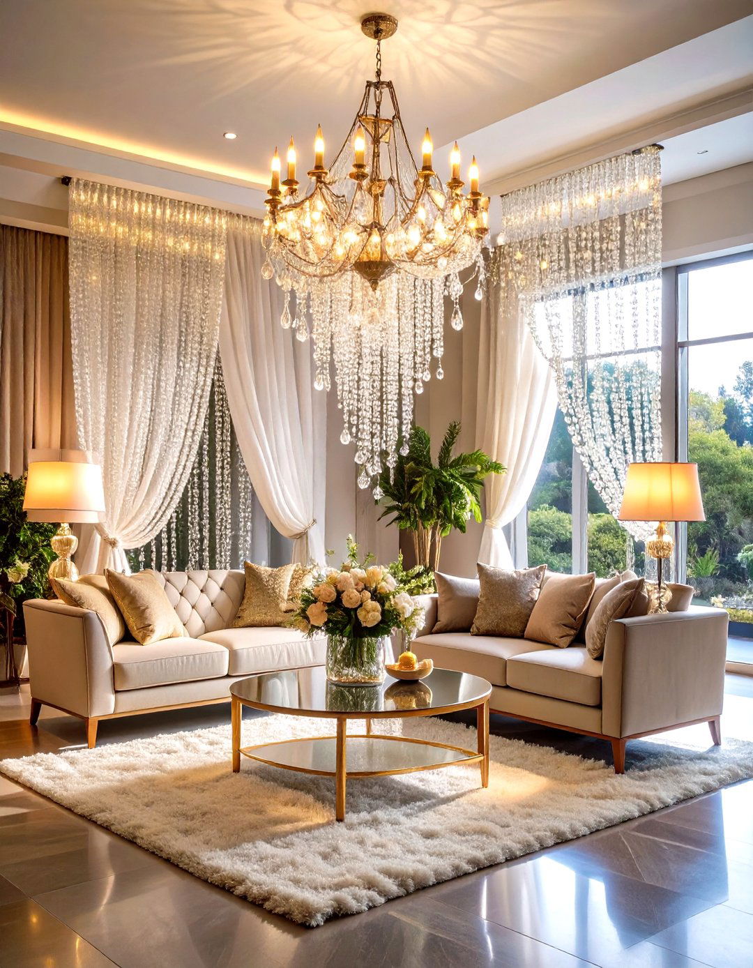 Crystal Bead Curtain Room Divider with Ambient Lighting - 20 Room Divider Ideas