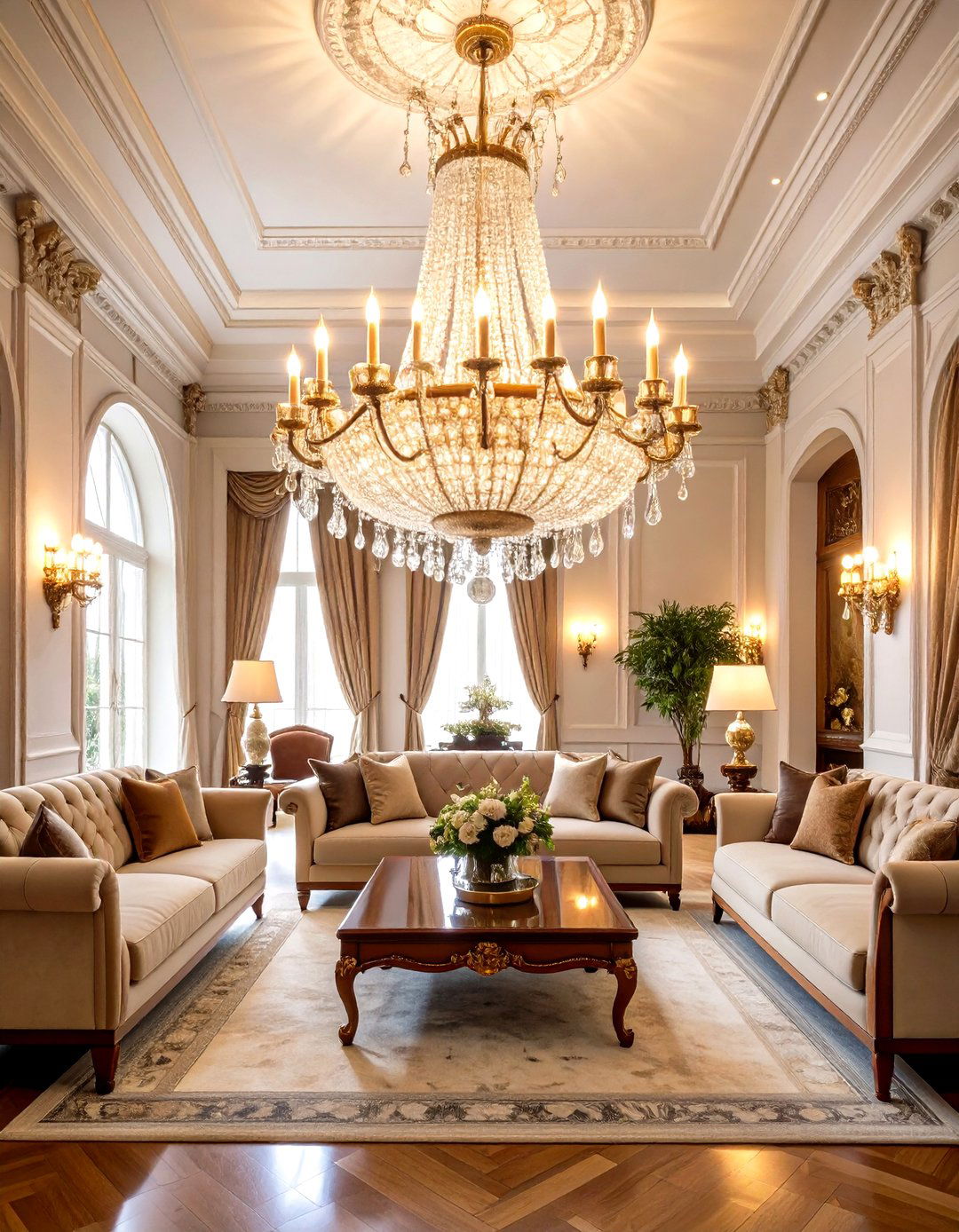 Crystal Chandelier Mansion Living Room - 20 Mansion Living Room Ideas
