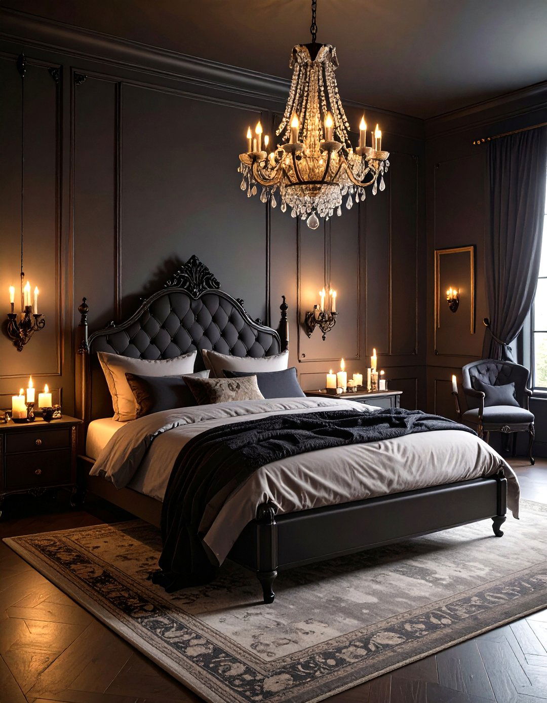 Crystal Chandelier and Candlelight in a Gothic Bedroom - 20 Gothic Bedroom Ideas