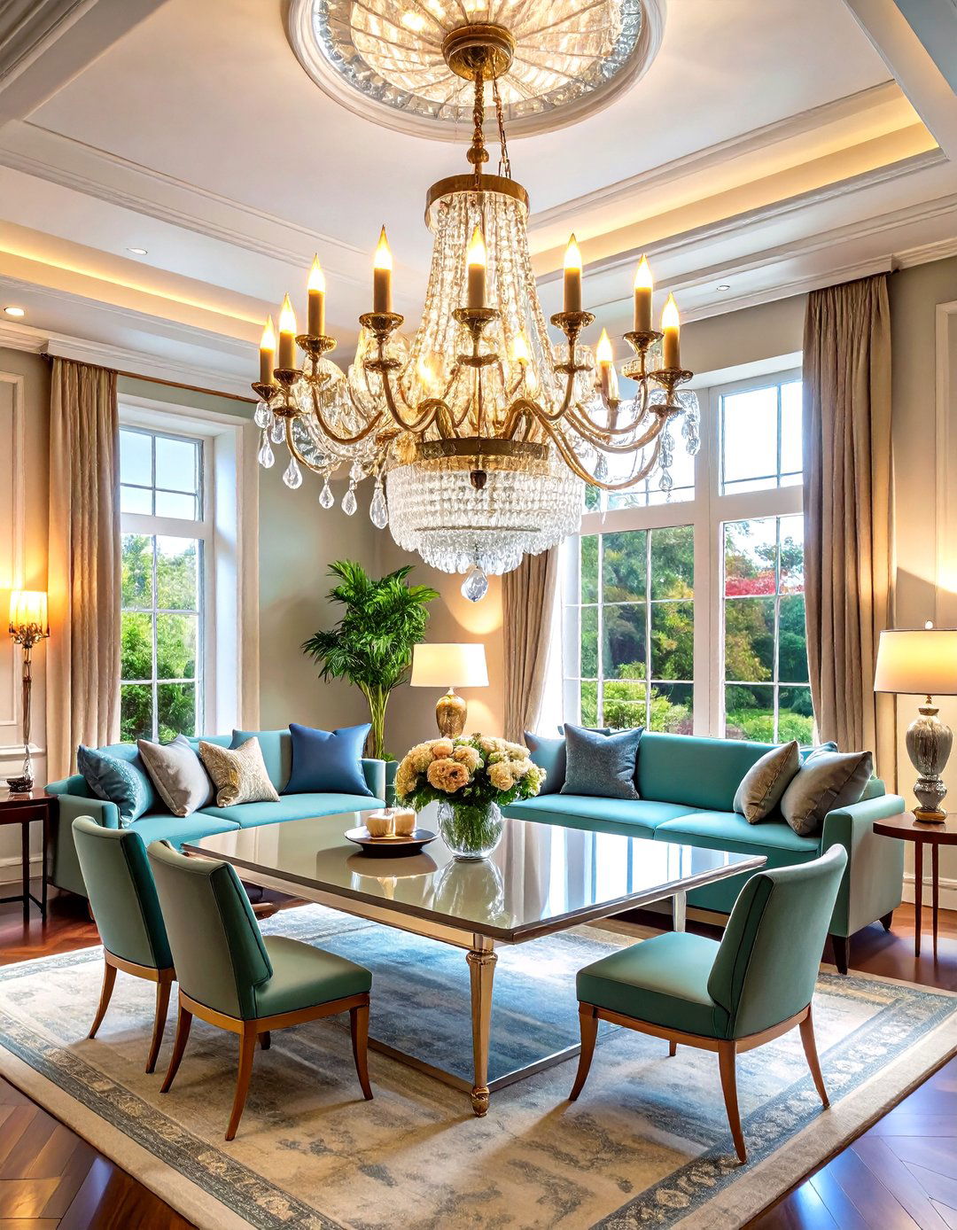 Crystal Statement Chandelier Overhead - 20 Glam Living Room Ideas