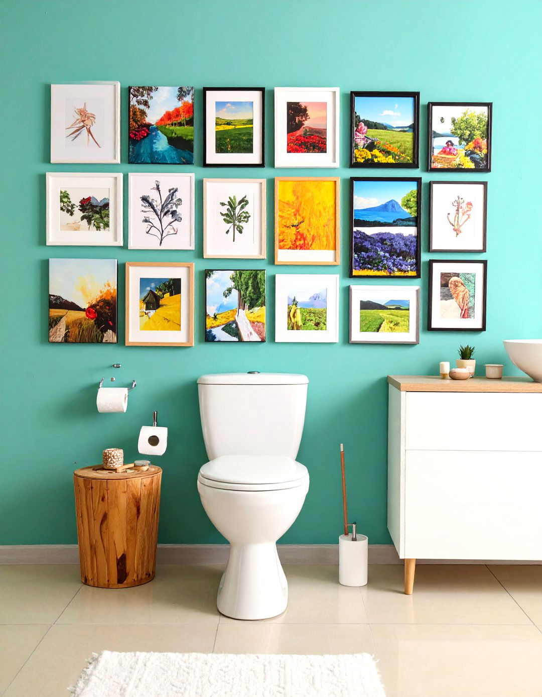 Curate a Mini Gallery Wall to Personalize the Bathroom - 20 Eclectic Bathroom Ideas