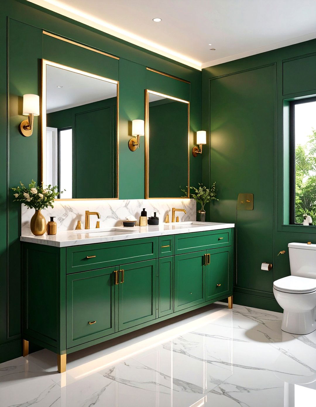 Curated Green Painted Vanity for a Polished Powder Room - 20 Green Powder Room Ideas