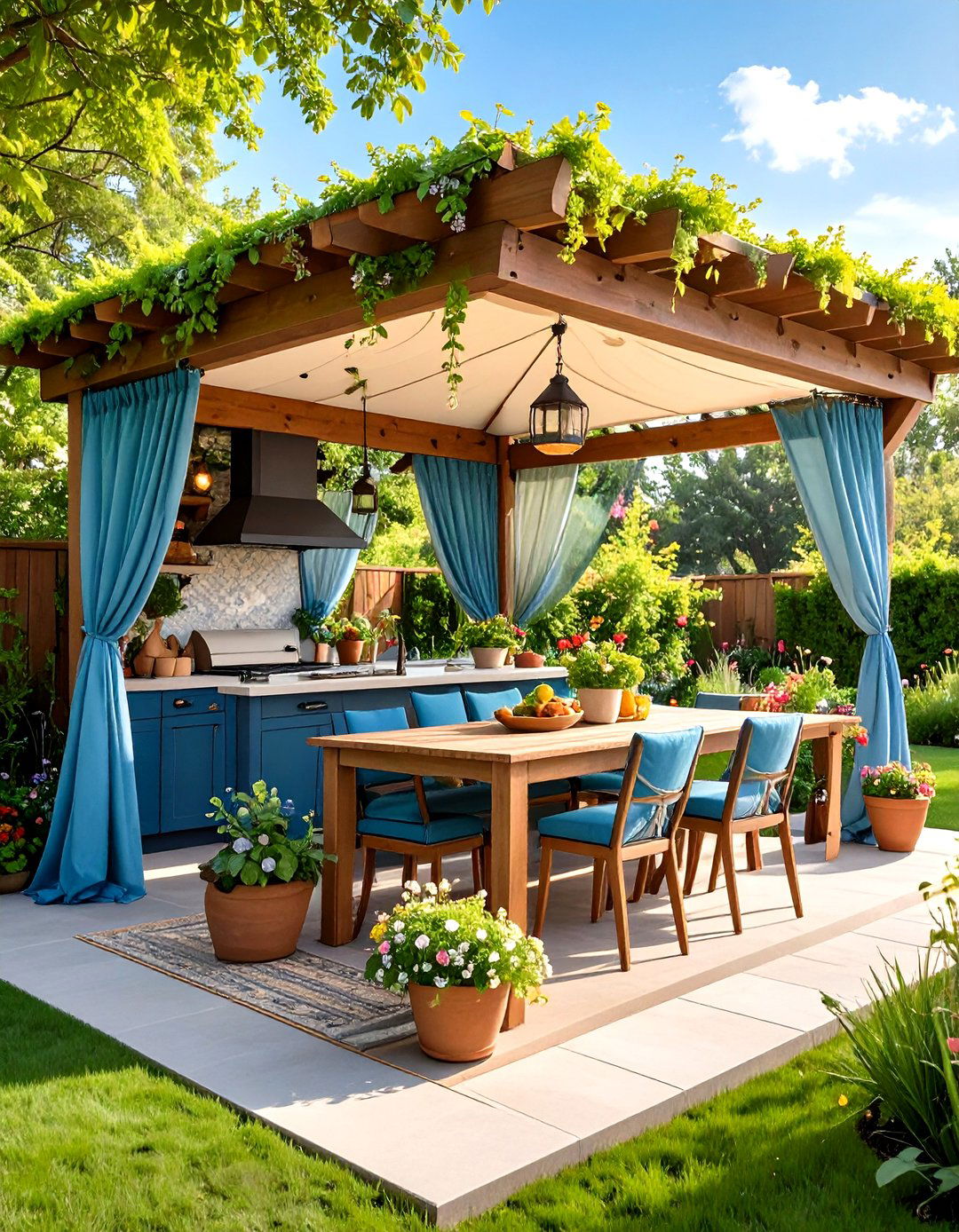 Curtain Enhanced Privacy Outdoor Kitchen with a Gazebo - 20 Outdoor Kitchen with a Gazebo Ideas