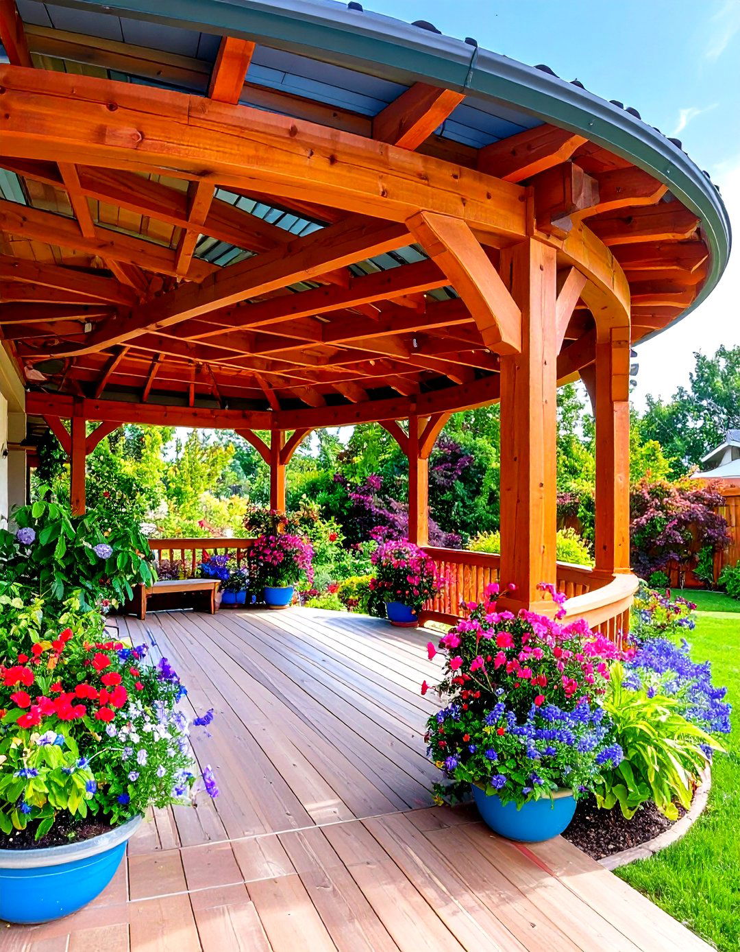 Curved Beam Pergola Statement - 20 Front Porch Pergola Ideas