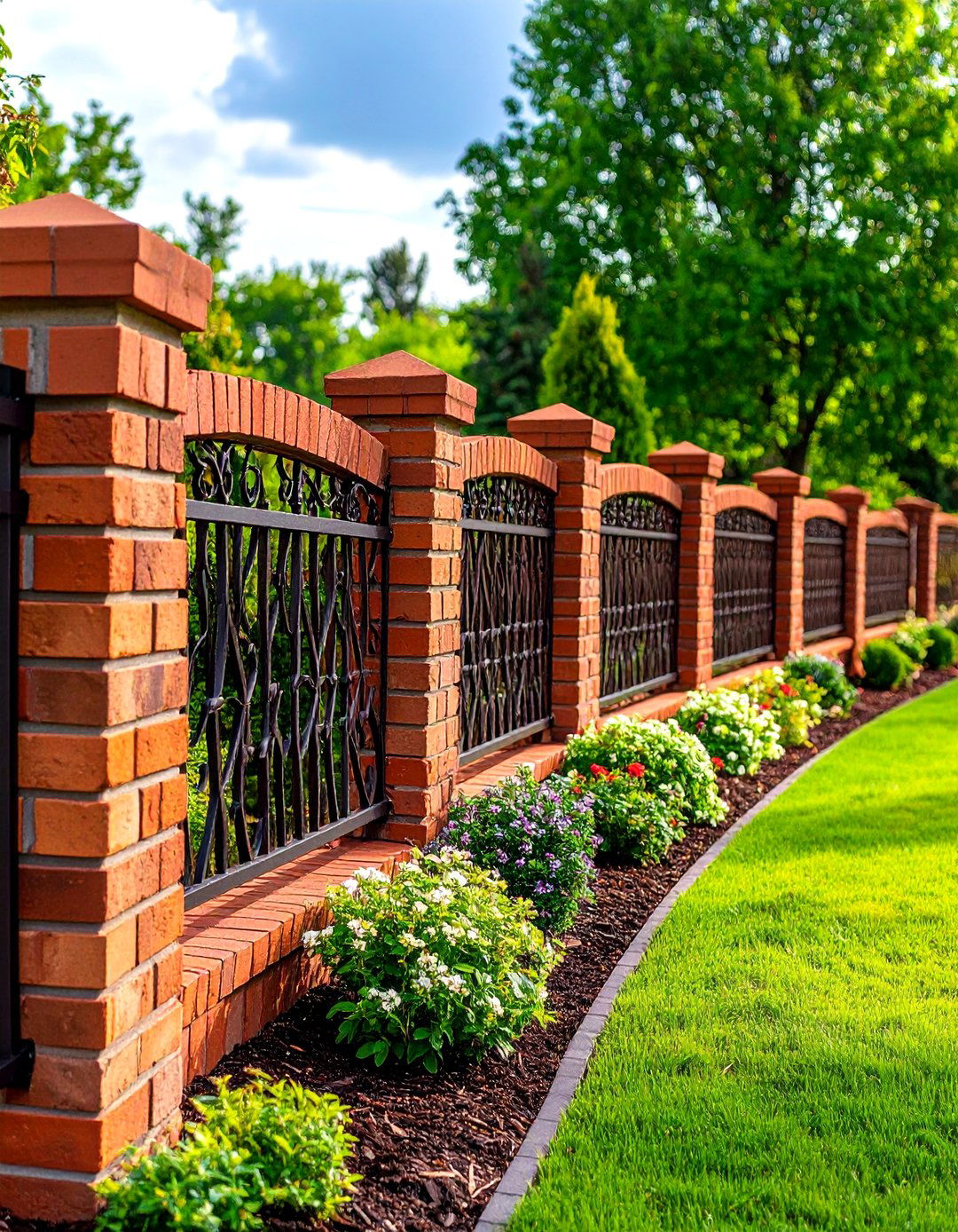 Curved Brick Fence Design for Flowing Boundaries - 20 Brick Fence Ideas
