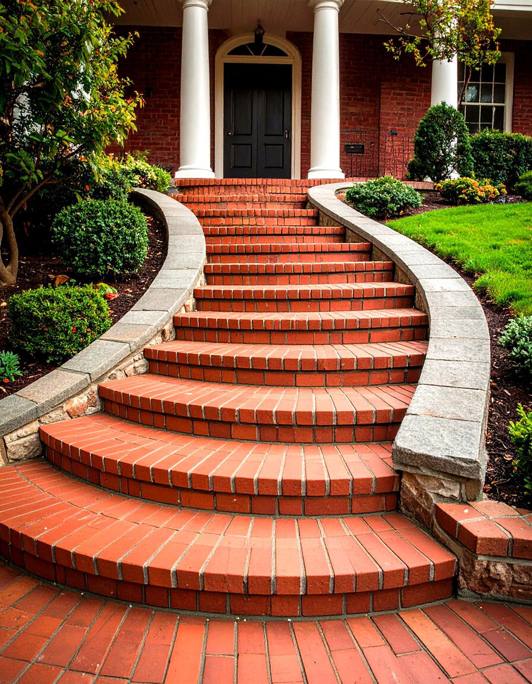 Curved Brick Front Steps with Elegant Appeal - 20 Brick Front Steps Design Ideas