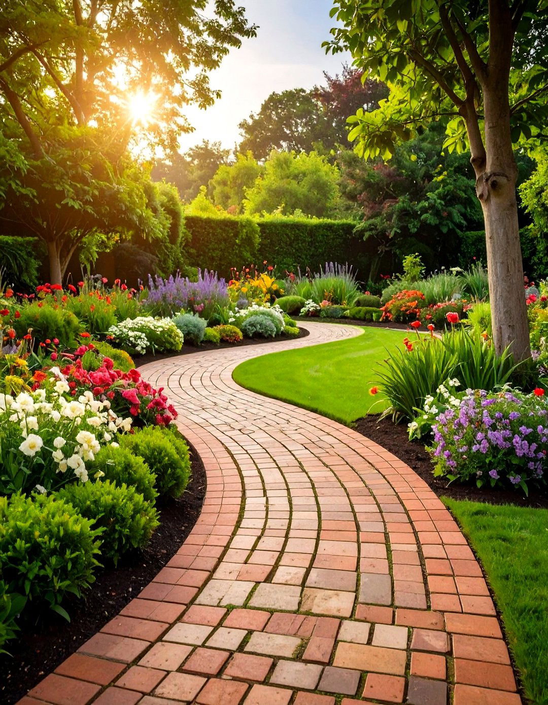 Curved Brick Garden Path with Border - 20 Garden Path Ideas