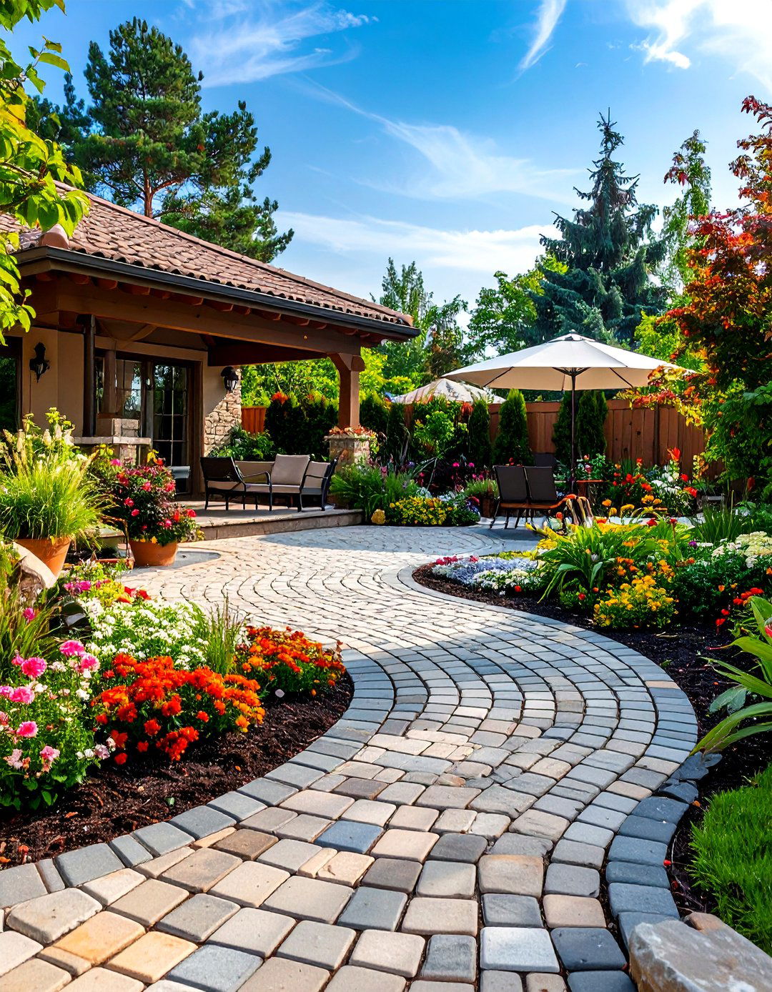 Curved Cobblestone Patio - 20 cobblestone patio ideas