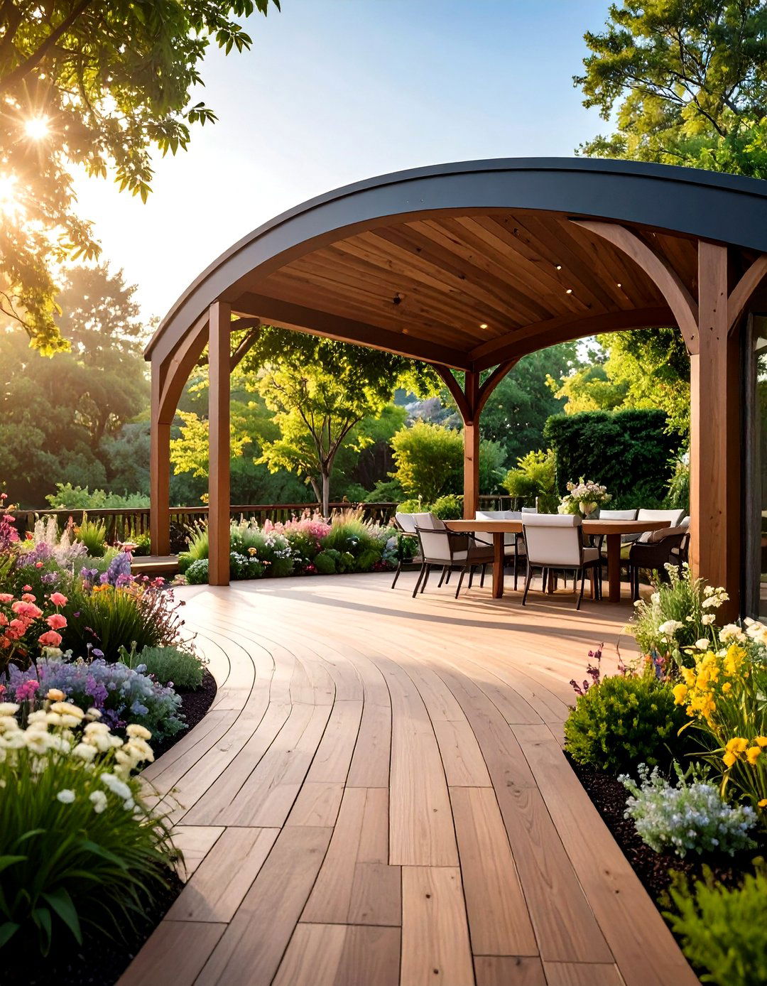 Curved Composite Deck with Arched Cover - 20 Covered Deck Ideas