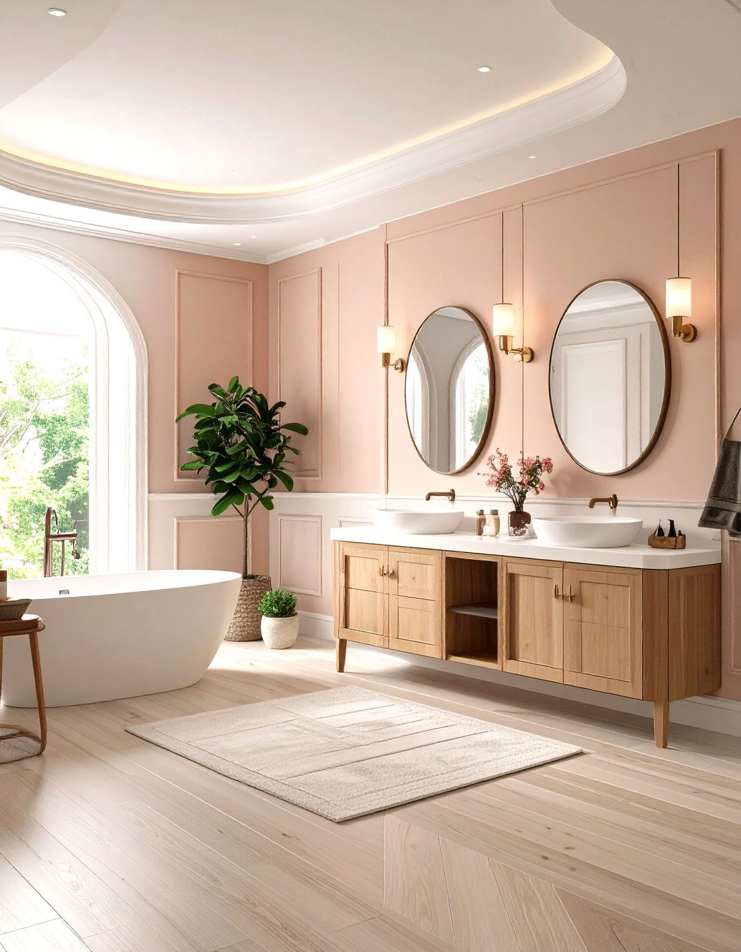 Curved Corner Wainscoting for Softened Lines - 20 Powder Room Wainscoting Ideas