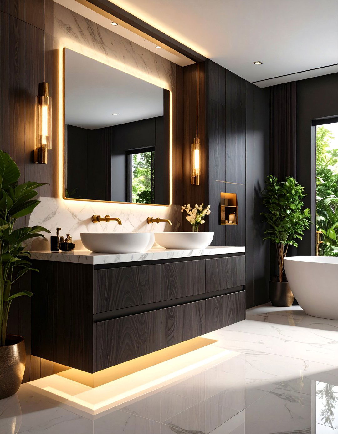 Curved Front Artisanal Wood Bathroom Vanity - 20 Wood Bathroom Vanity Ideas