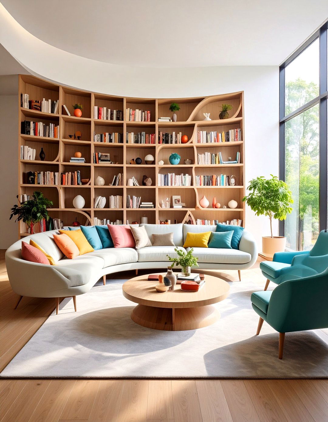 Curved Living Room Bookshelf Architectural Feature - 20 Living Room Bookshelf Ideas