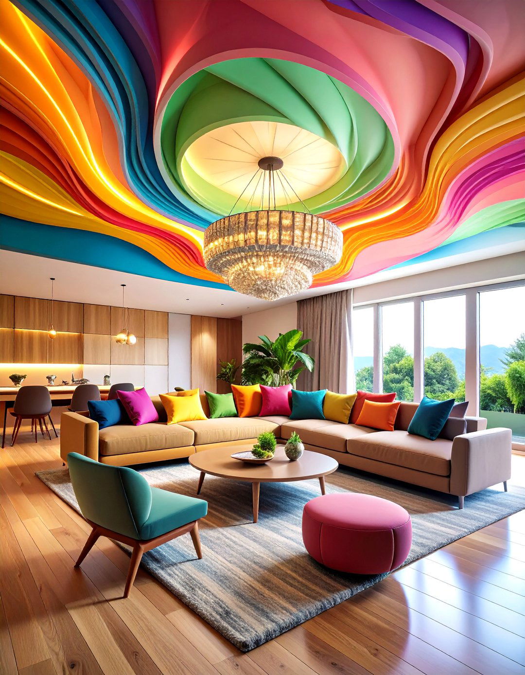 Curved Living Room False Ceiling with Organic Flow Lines - 20 Living Room False Ceiling Design Ideas