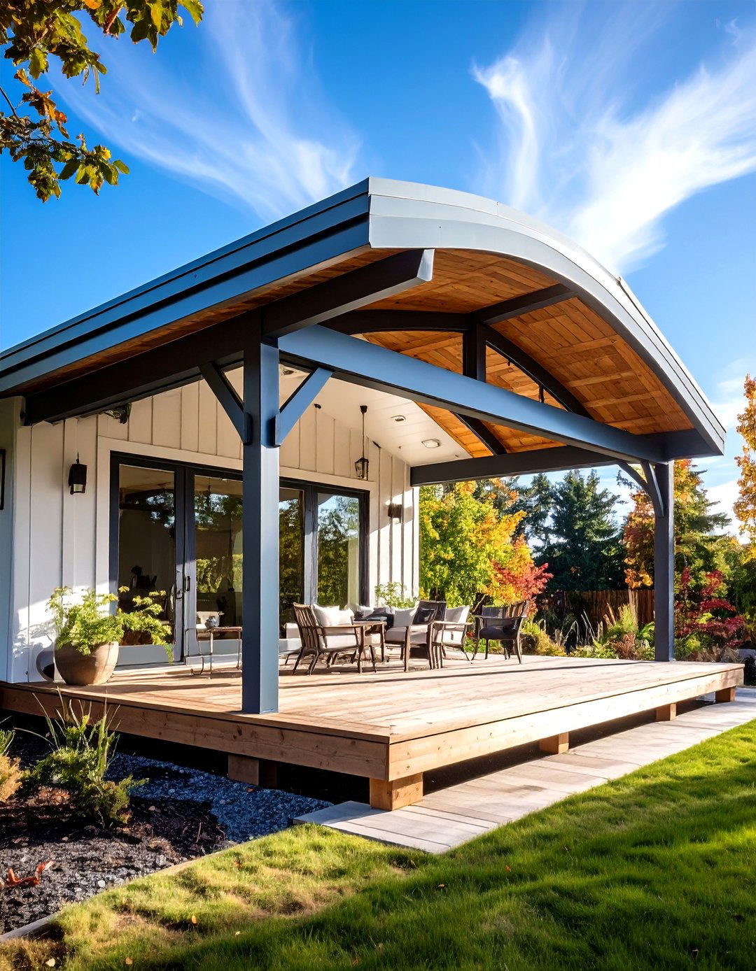 Curved Metal Roof Porch with Contemporary Flair - 20 Metal Roof Porch Design Ideas