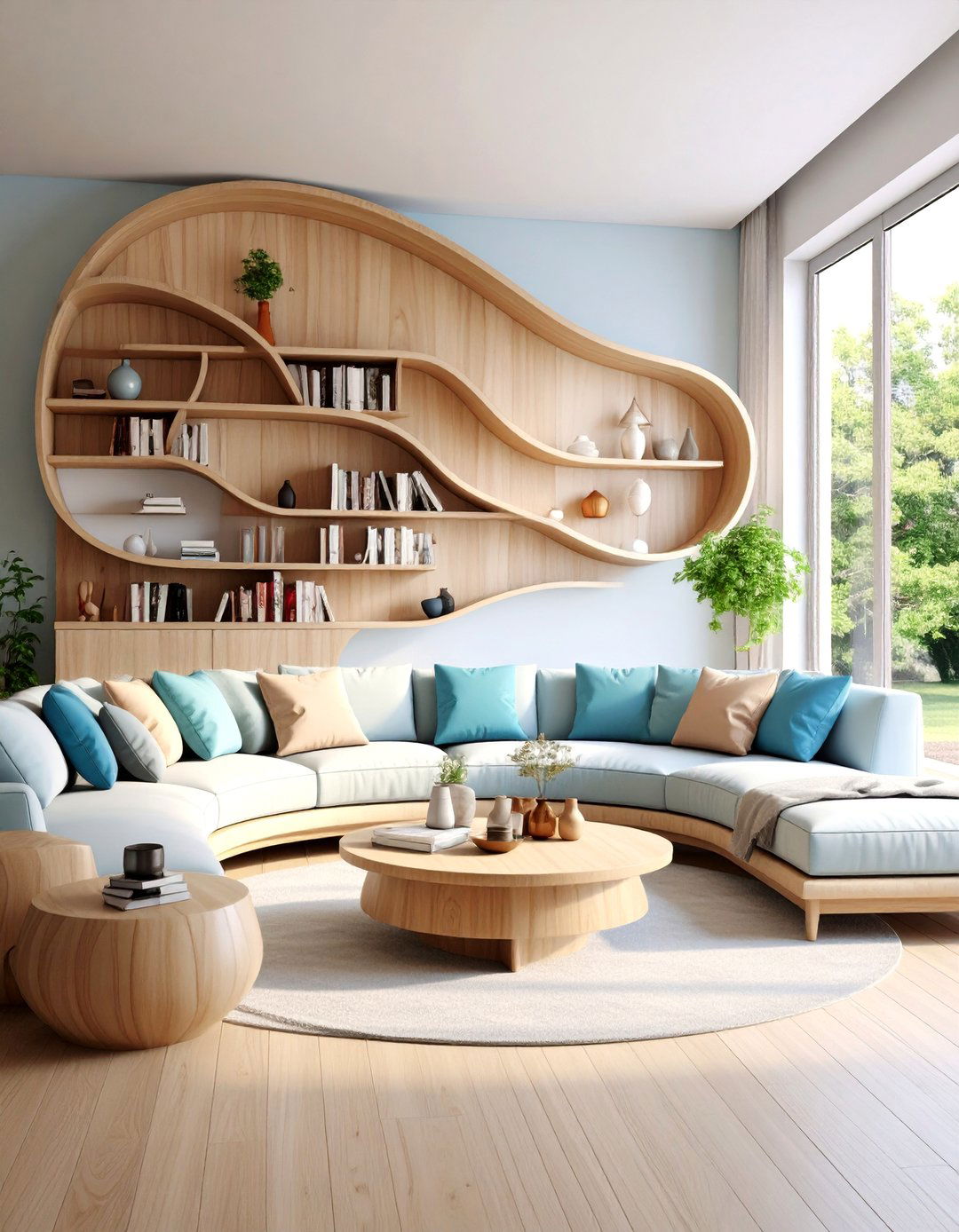 Curved Organic Living Room Shelf Display - 20 Living Room Shelf Ideas
